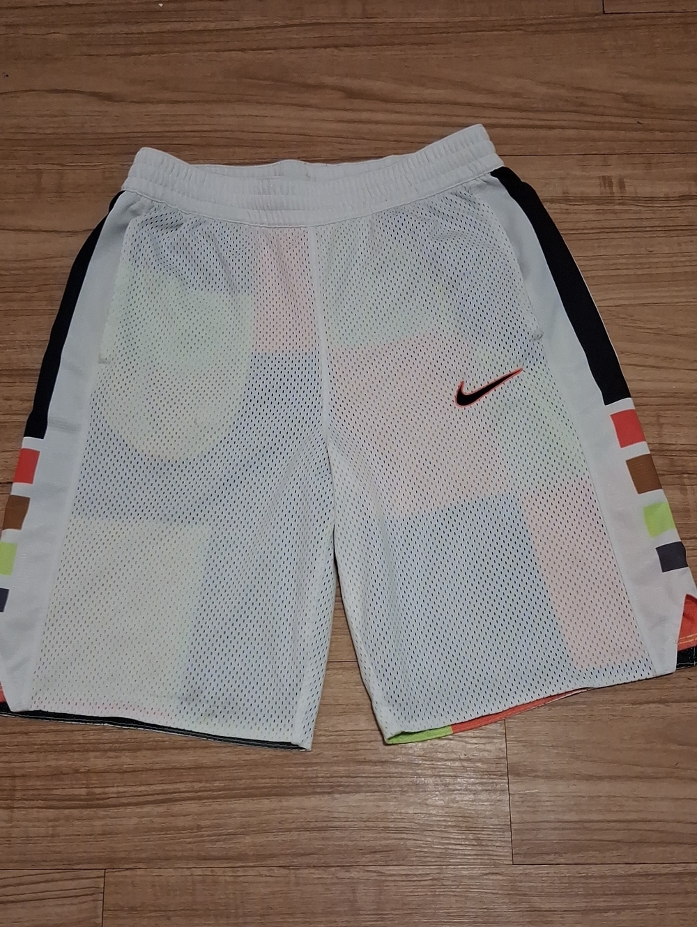 Nike Elite White Mesh Athletic Shorts with Black Side Panels Multicolor Accents